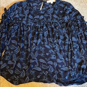 LOFT Navy and Light Blue Patterned Blouse